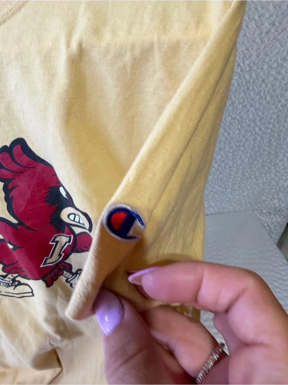 Champion Cream Crewneck Tee with Blue Logo - Picture 2 of 3